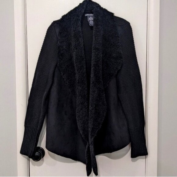 Chelsea & Theodore Suede Draped Open Front Cardigan Sweater - Picture 3 of 5